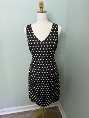 Lauren Ralph Lauren Black with White Polka Dot V-Neck Sleeveless Dress
